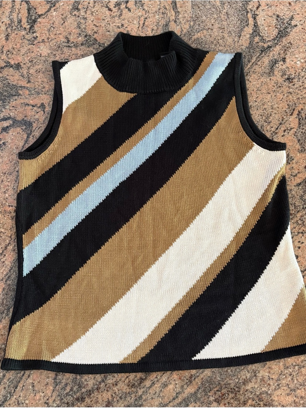 George Women's Black Striped Mock Neck Sleeveless Knit Top Medium